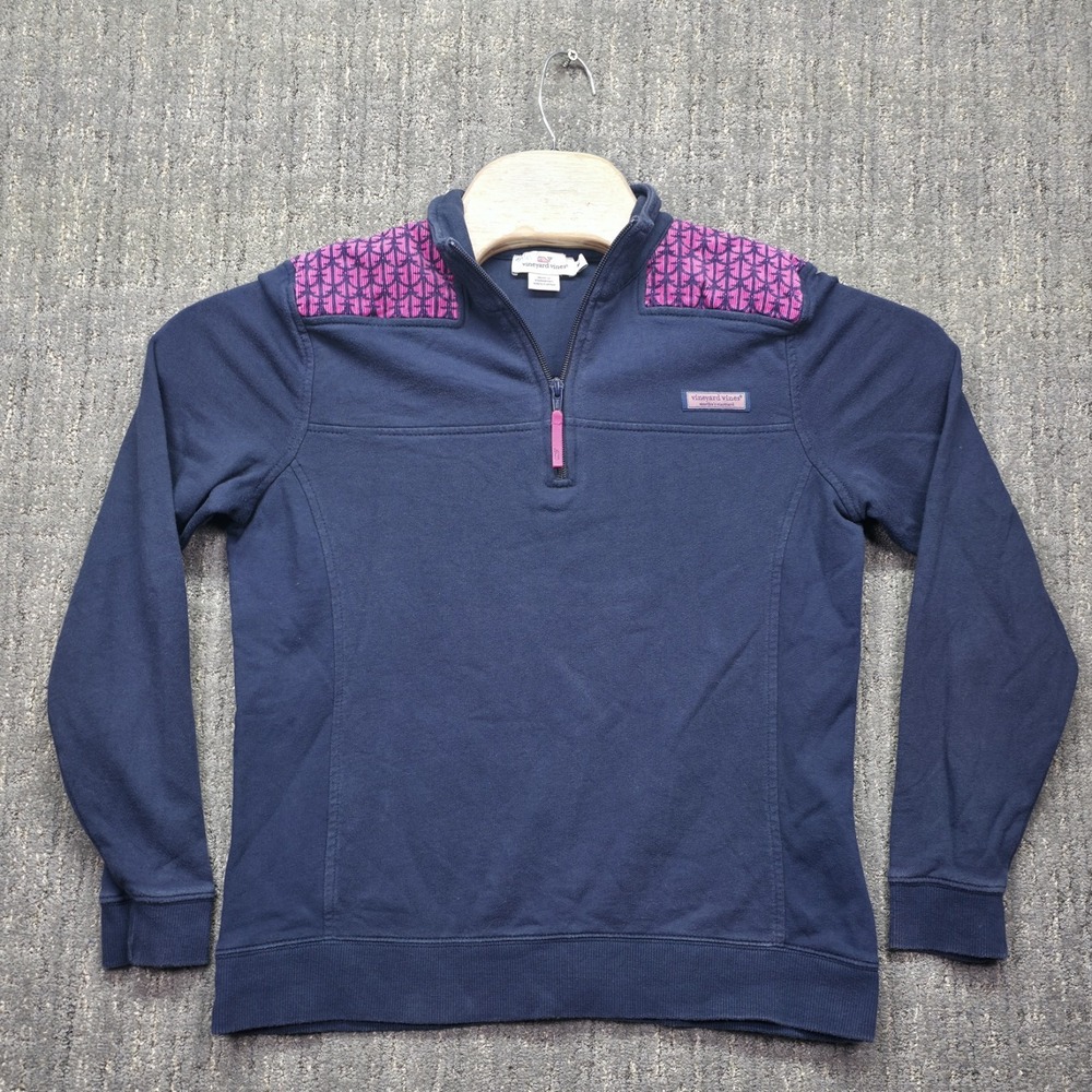Vineyard Vines Shep Shirt Women's Medium‎ Navy Pink Anchor Quarter Zip Pullover
